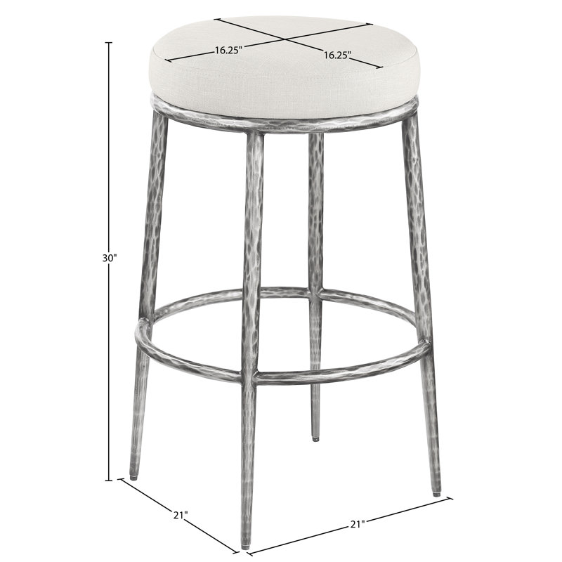 Tabouret de bar rembourré Ferro, Argent argent, Tissu performance crème