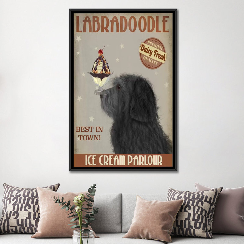 « labradoodle ice crème », reproduction d’impression sur toile tendue Fab Funky, H 60 po x l 40po x P 1,5 po, Pas de tapis