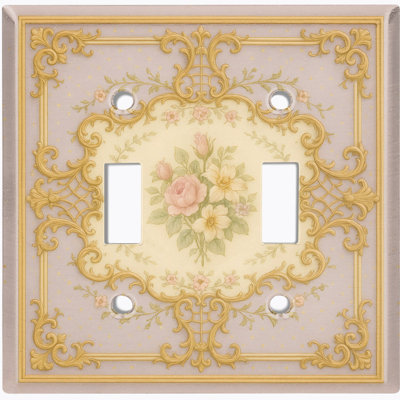 Couvercle de plaque d'interrupteur en métal; Bascule standard à 2 bandes US - fleurs damassées