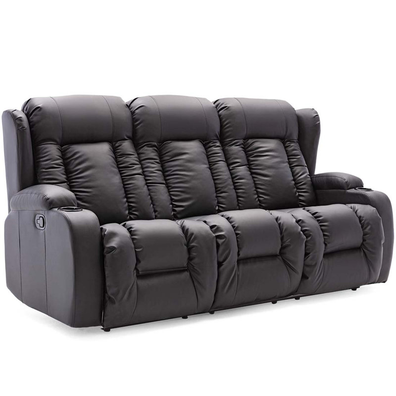 Deneishia 3 Seater Linen Reclining Sofa, Black