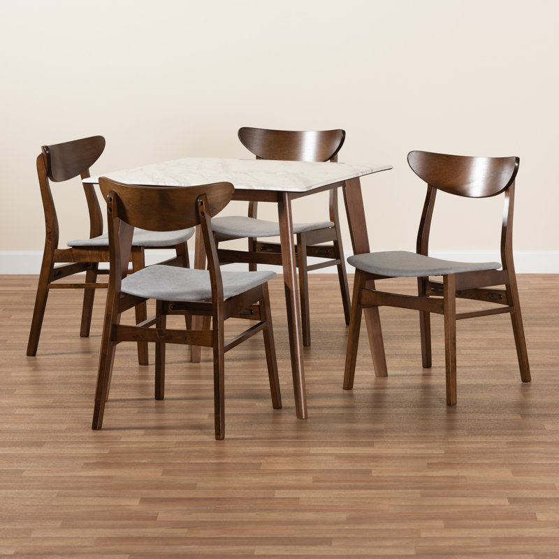 4 - Person Marble Top Four Leg Dining Set, Light Gray