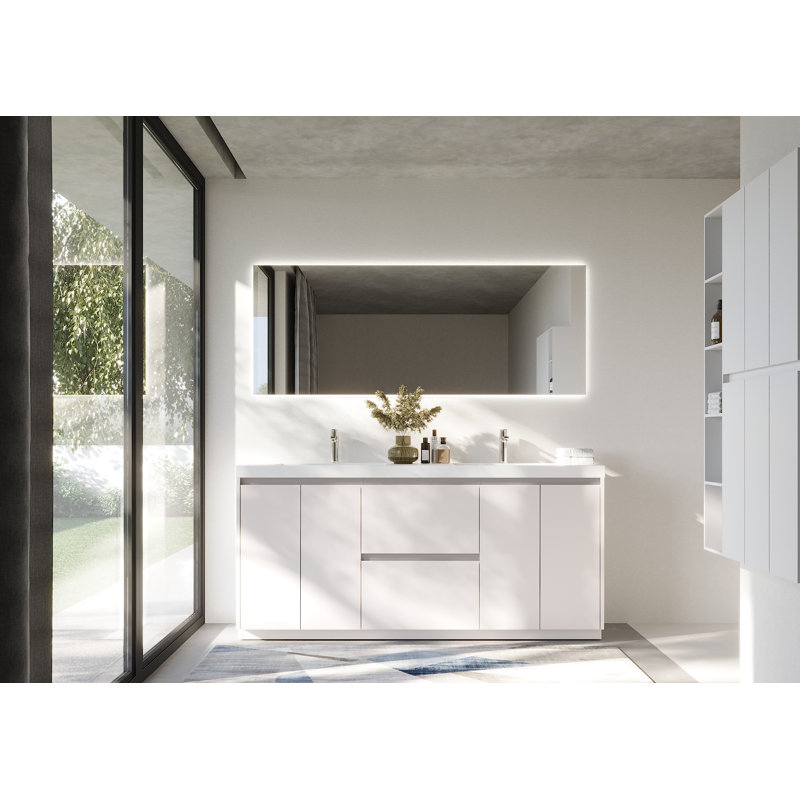 70-7/8 In. W X 19-5/8 In. D Freestanding Vanity With Resin Composite Vanity Top, White