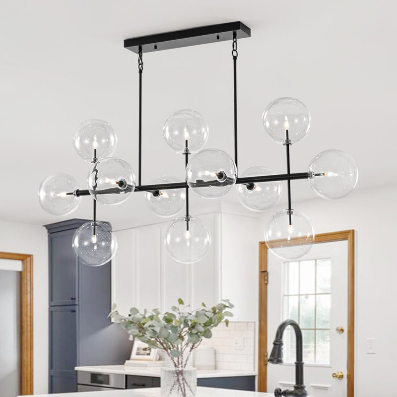 12 - Light Glass Globe Kitchen Island Linear Chandelier