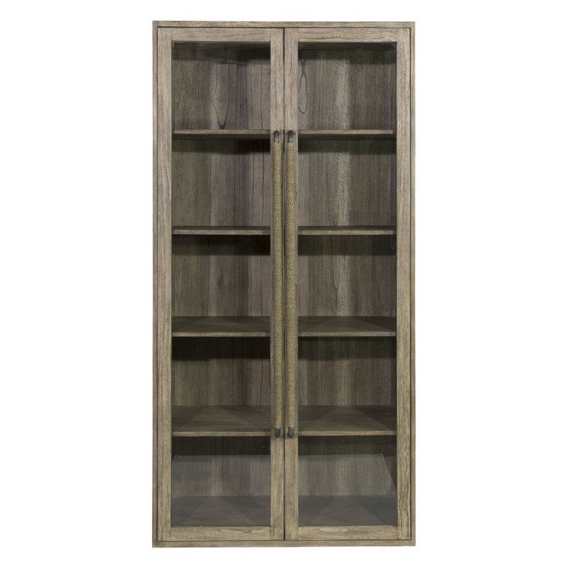 Sevenoaks 45" W x 88" H Glass-Front Display Cabinet with Teak & Seagrass Handles