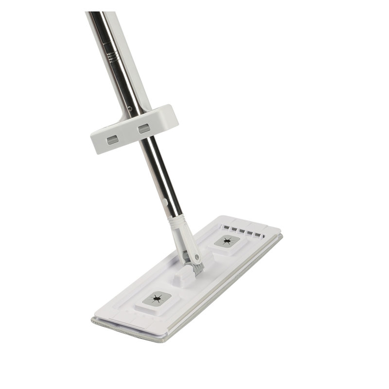Vadrouille plate auto-tordue avec poignée en acier inoxydable - Nettoyant pour plancher en microfibre pour bois franc, carrelage et stratifié - Comprend 4 tampons lavables réutilisables