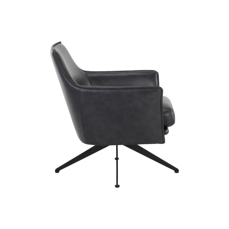 Leather Swivel Lounge Chair, Black Genuine Leather