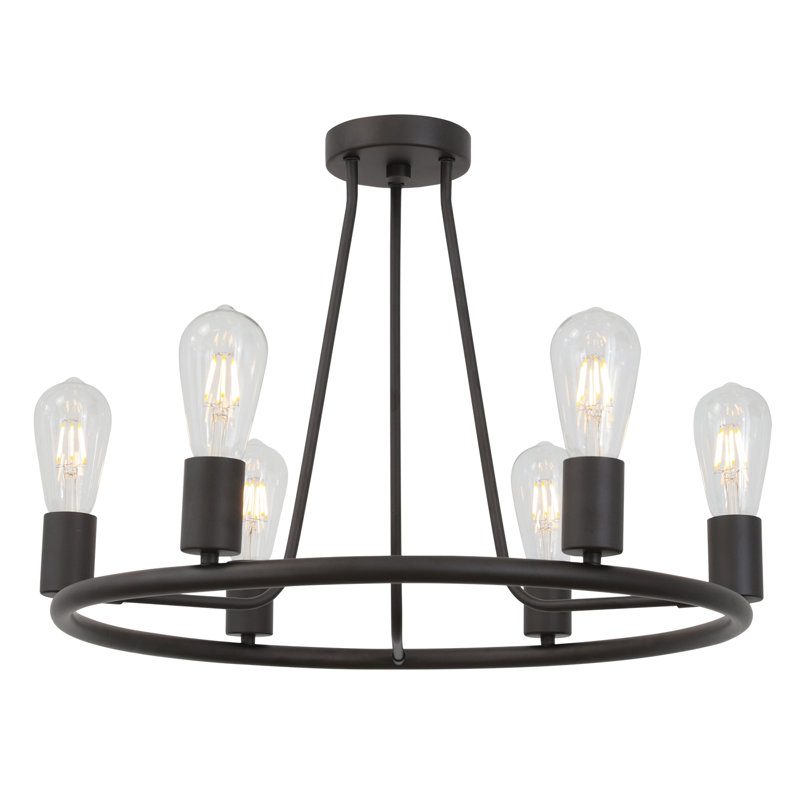 Plafonnier semi-encastré 6 lumières de style lustre 22,5 po, Bronze huilé