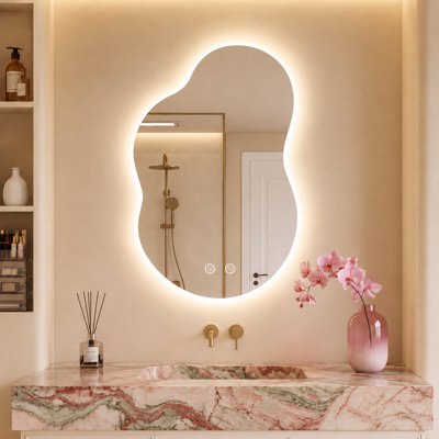 UL Certified Cloud Asymmetrical Modern Backlit LED Bathroom Vanity Mirror, Irregular Wall Mirror, Tempered Glass Anti-Fog 3 Color Dimmable with Memory Function