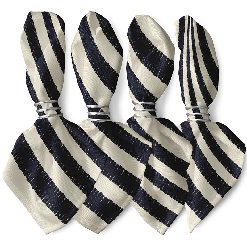 Lourenco Polyester Striped Square Napkin, Navy/Cream