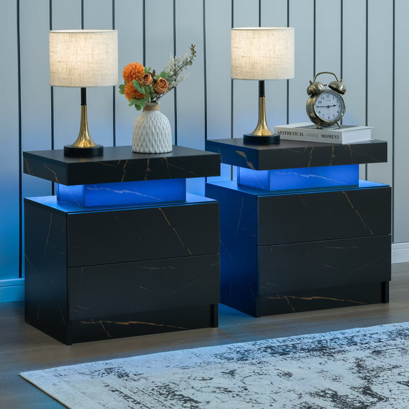 Dedorah 49cm W Manufactured Wood Bedside Table, Black/Gold