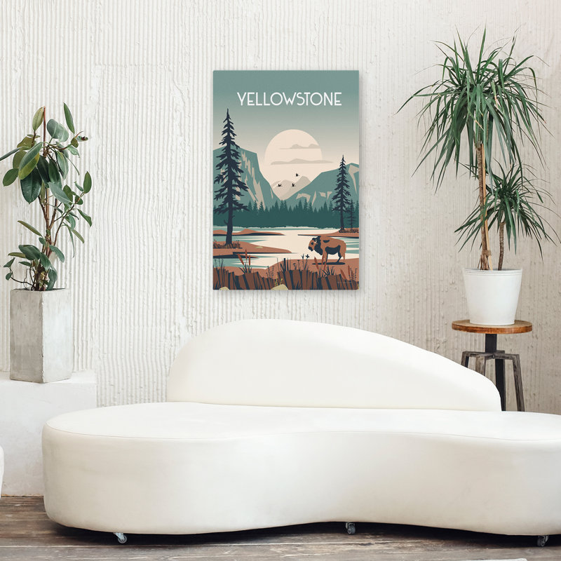 Yellowstone - Animals Bison Blue Brown Art, 36" H x 24" W
