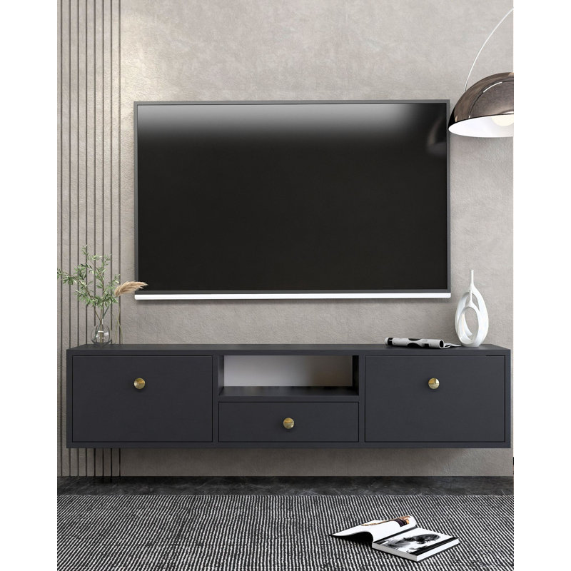 Stylish Wall-Mounted TV Stand, Anthracite & Gold, 55.1 x 11.8 x 11.8 inches | 100% Melamine Coated Particle Board, Thickness: 0.7 inches | Modern Design for Living Room or Bedroom, Space-Saving & Elegant Solution