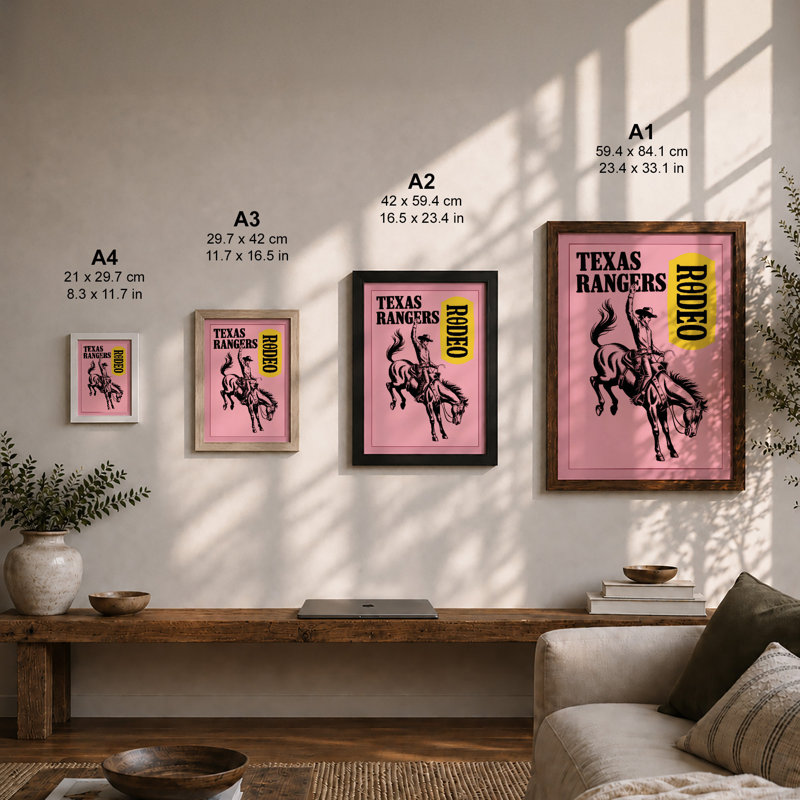 Texas Rangers Rodeo Retro - Framed Print, A4 - 29.7 x 21.0 cm, Walnut