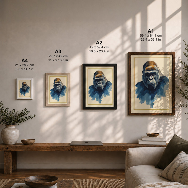 Gorilla Portrait Modern - Framed Print, Oak, A4 - 29.7 x 21.0 cm