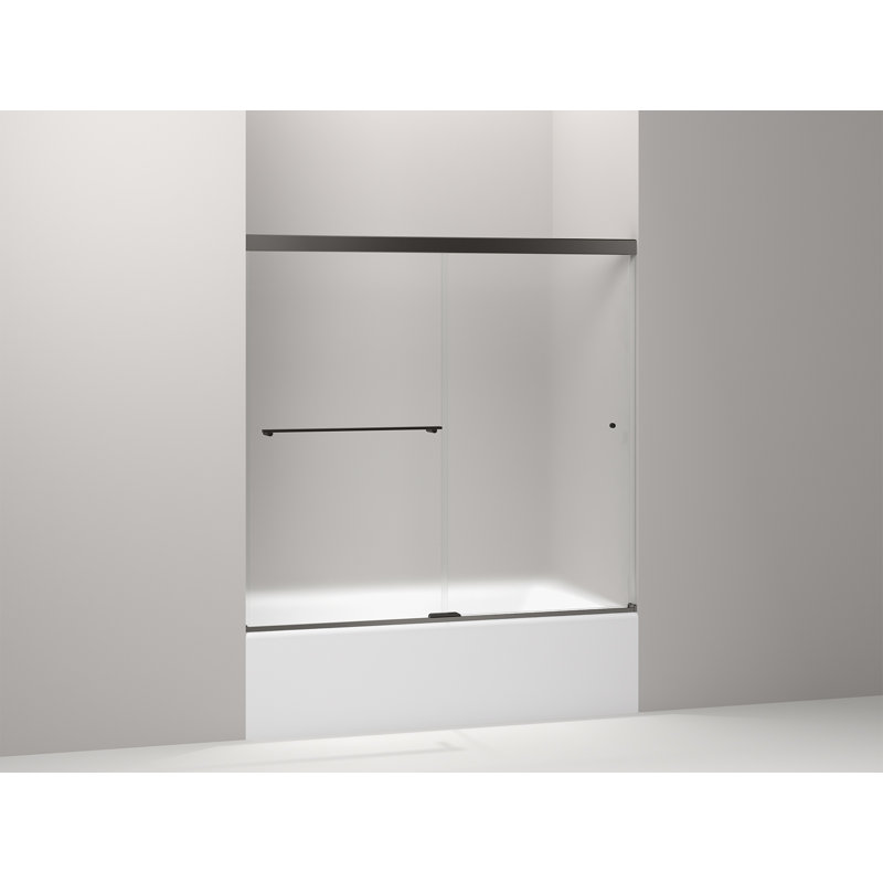 Revel 59.63'' x 55.5'' Double Sliding Semi-Frameless with CleanCoat Technology, Anodized Brushed Nickel, Frosted