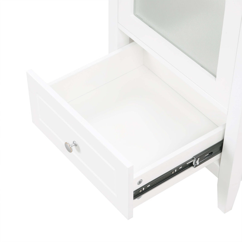 White 20" Freestanding Bathroom Vanity with Ceramic Sink and Glass Door