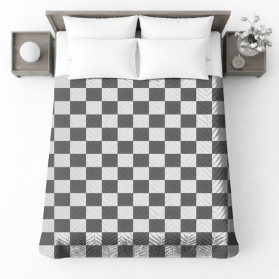 Black White Checkered Quilted Bedspread All Sizes