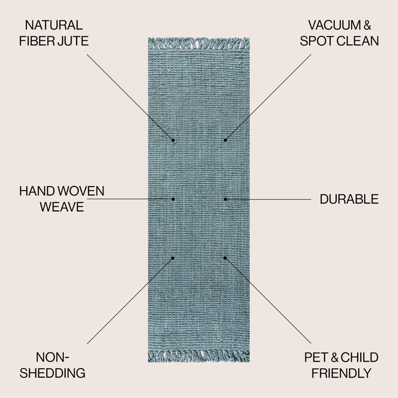 Sinclair Pata Hand Woven Chunky Jute with Fringe Light Blue/Gray Rug, Runner 2' x 14'
