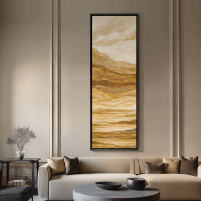 Grande toile murale encadrée - Reproduction de paysage abstrait de montagne en couches jaunes - 60 po x 20 po