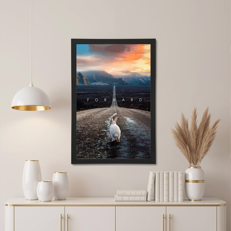 Tableau sur toile tendue « Lapin blanc sur la route des montagnes » (lot de 1), H 18 po x l 12 po