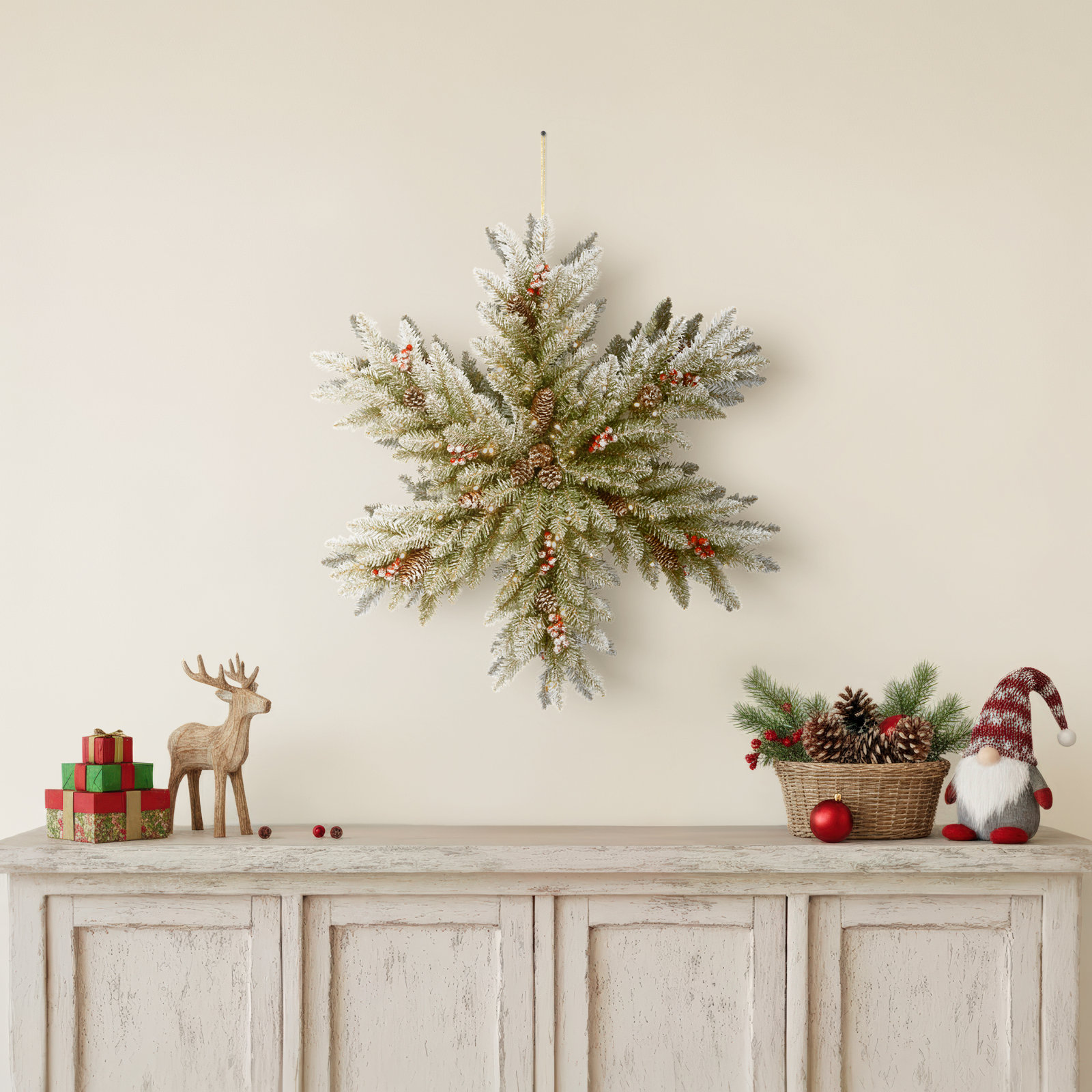 The Holiday Aisle® 32 in. Dunhill Fir Double-Sided Flocked Snowflake with LED Lights