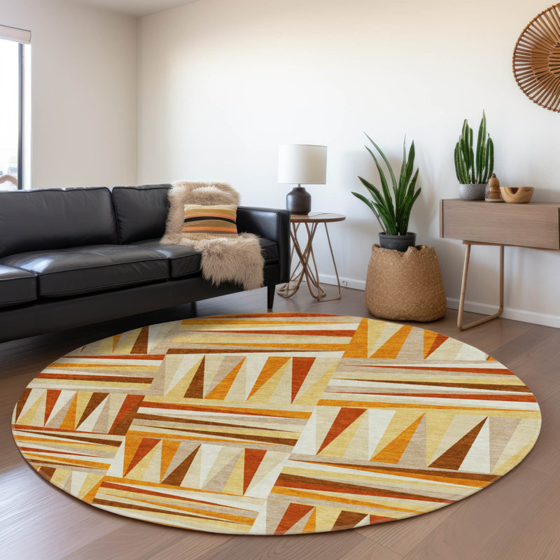 Premium Machine Washable Collett AMF1012 Squares Rug, Round 8'