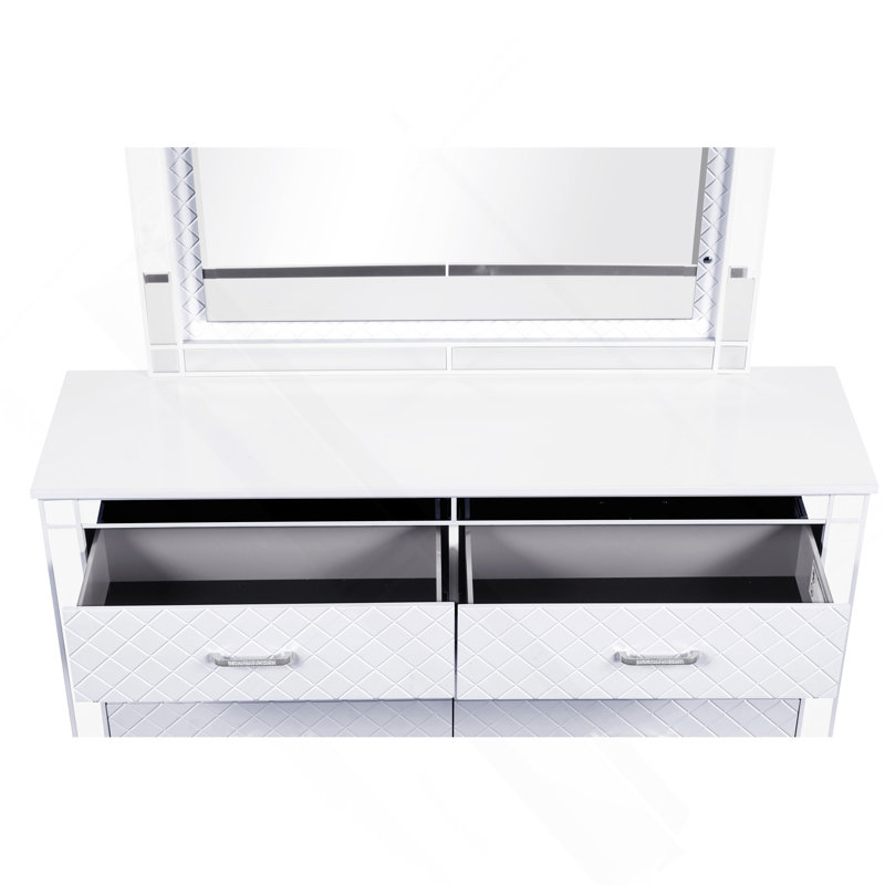 Commode Livorno G02790-D, champagne argenté, Blanc