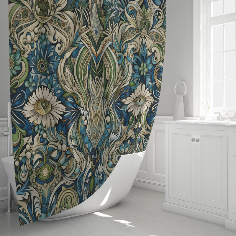 Abstract Shower Curtain, 72" H x 70" W, Blue Abstract