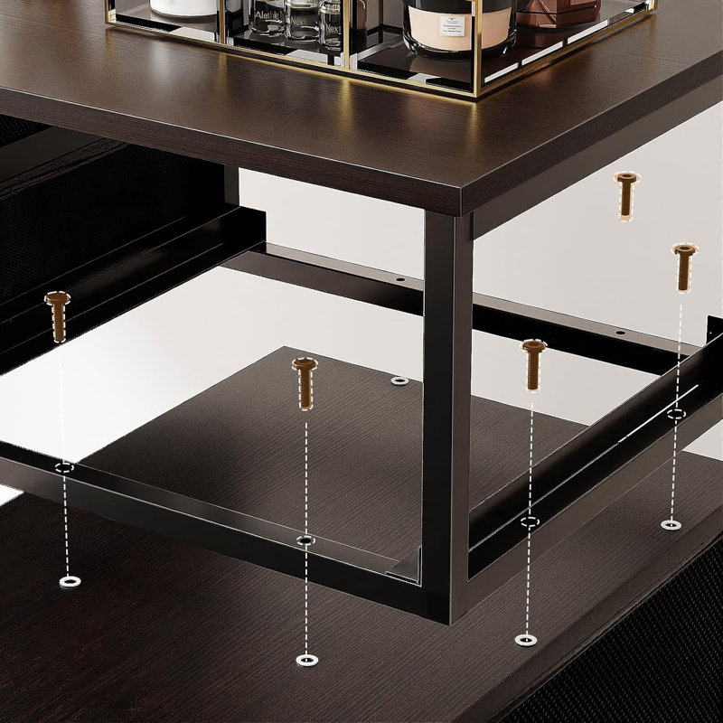 Dresser For Bedroom With Charging Station And LED Light, 67" Rotatable Vanity Desk With LED Light And Side Pockets, Makeup Table With 10 Fabric Drawers, Modern Home Office Desks
