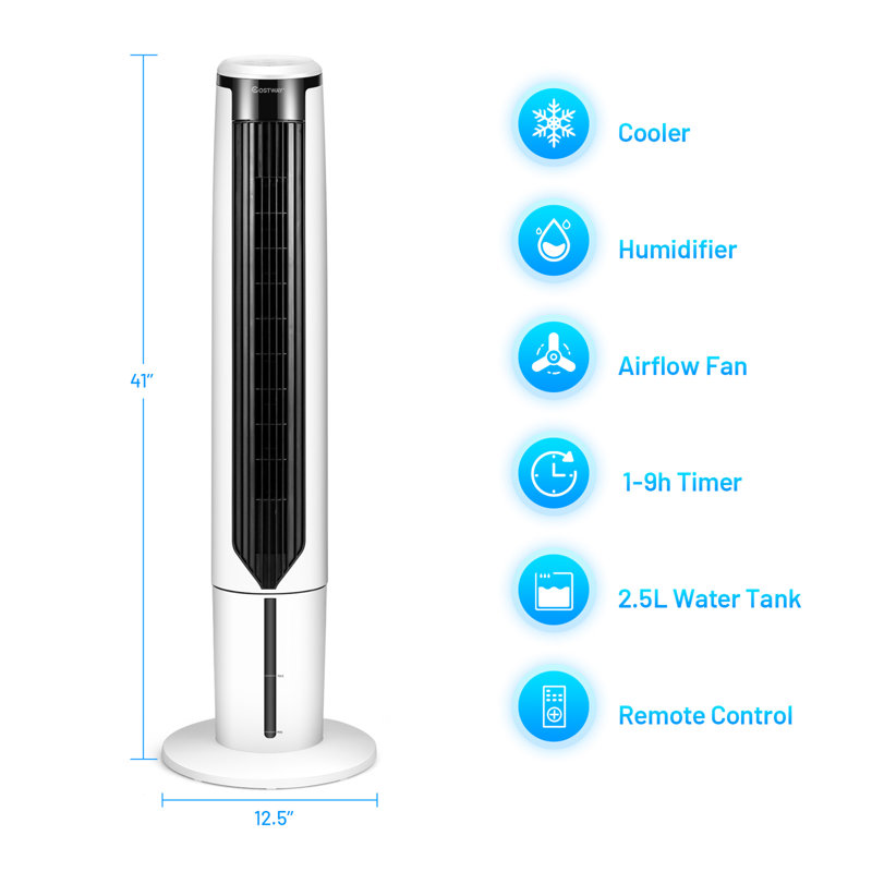 Humidificateur par évaporation 3 en 1 avec ventilateur 41 po avec télécommande Gymax