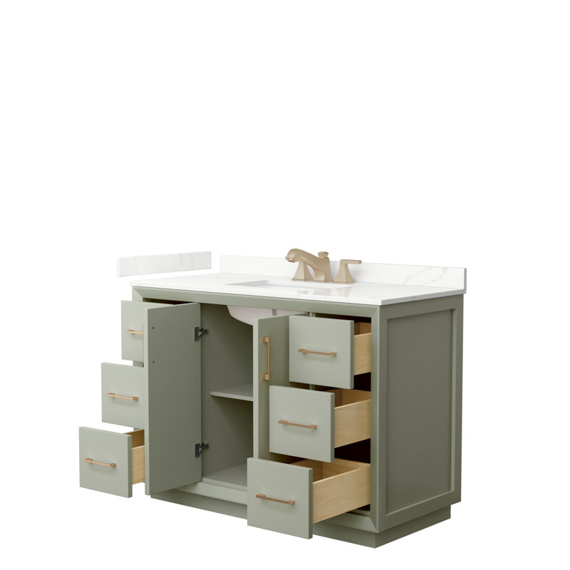 Meuble-lavabo simple 48 po avec plateau Strada, Quartz Giotto, Vert clair, Noir mat