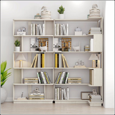 Bibliothèque d'angle polyvalente et peu encombrante avec combinaison libre et extensible, ensemble de 2, plusieurs configurations et options de couleurs