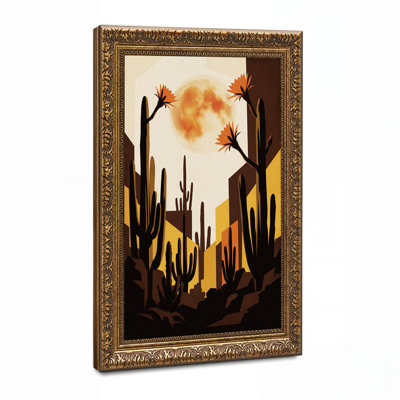 «Cactus Silhouettes Under Orange Moon», art mural sur toile