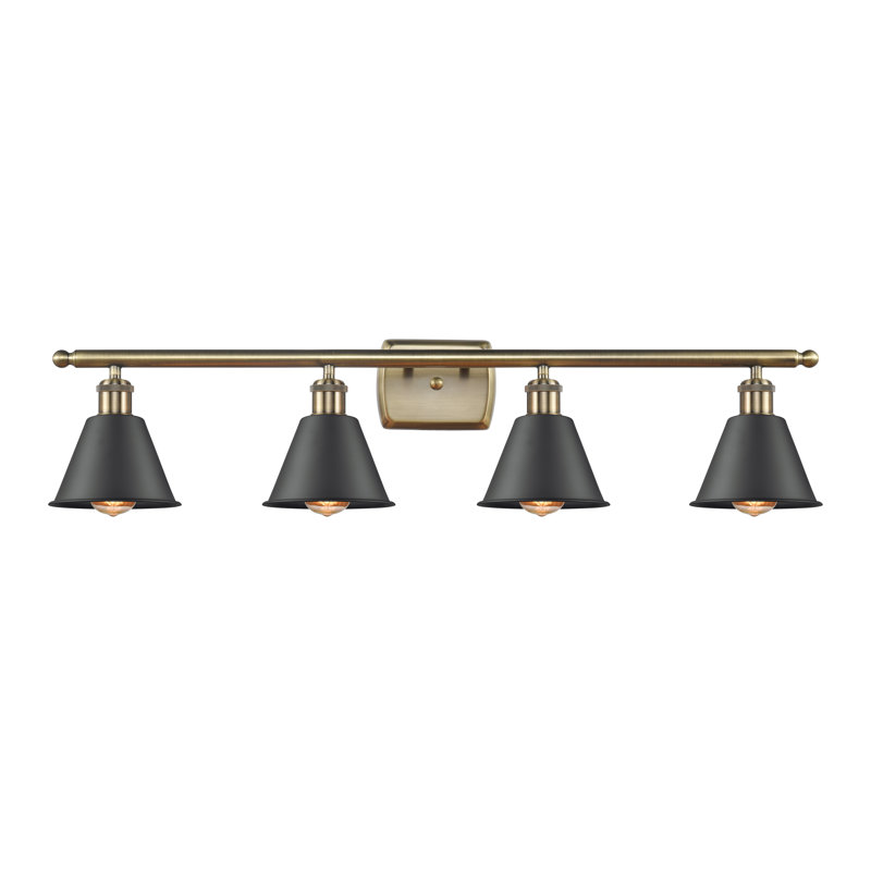 Éclairage de salle de bain à intensité variable 4 lumières Dallyn, Chrome poli, DEL, Laiton antique