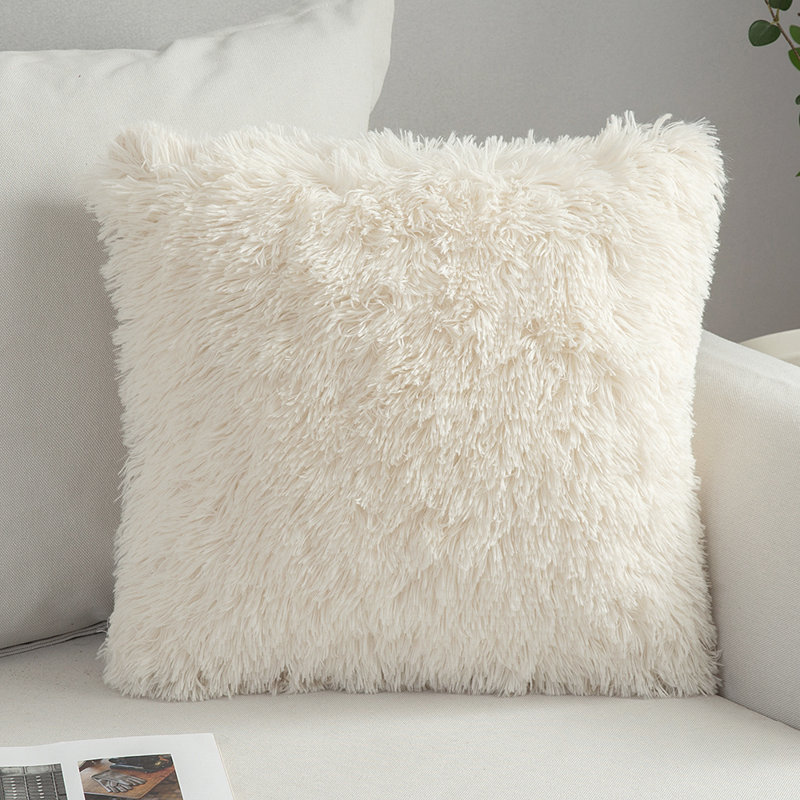 Housse de coussin en fausse fourrure II (housse seulement), Crème