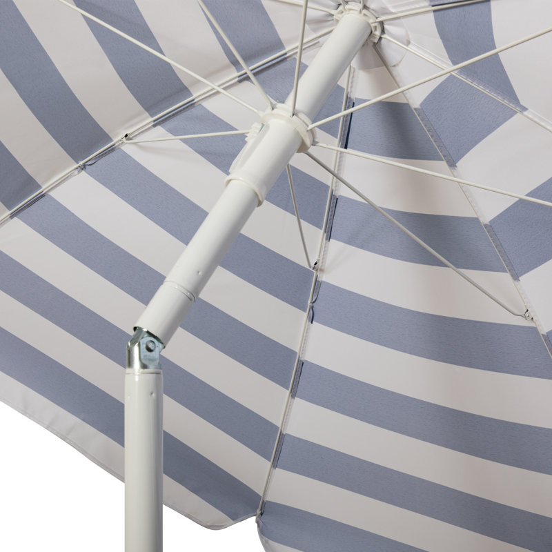 Chaise de plage avec parasol Edwin, Rayures bleues et blanches