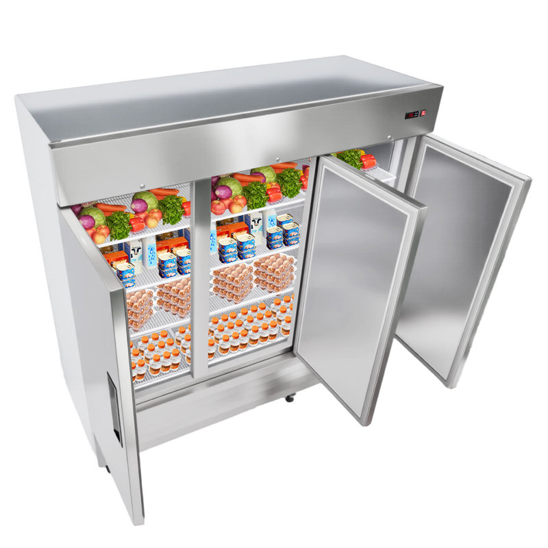 Commercial Reach-In Refrigerator 85" W, 69 Cu.Ft Stainless Steel Upright Refrigerator with Three Doors, Auto-Defrost, 12 Adjustable Shelves, 32 to 50? Temp Control, ETL Certified