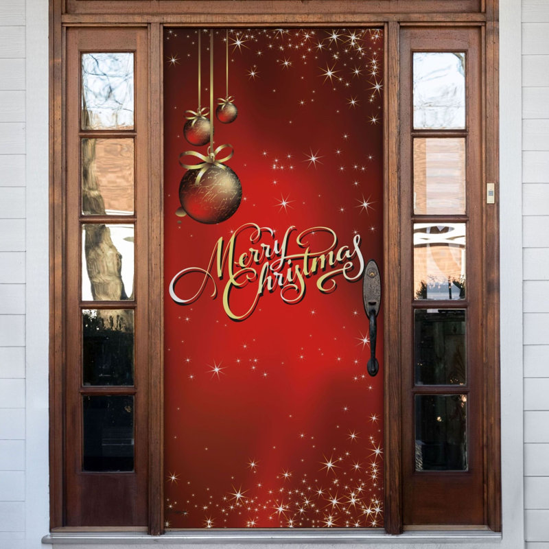 Bannière de porte de Noël ornements rouges et dorés 36 po x 80 po