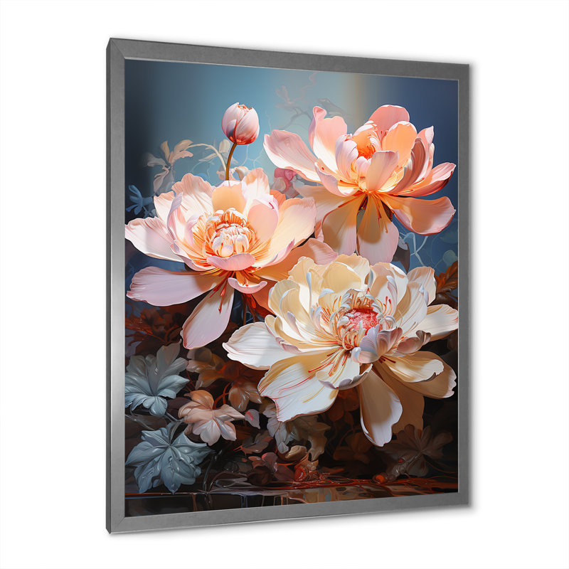Fleurs de lotus de la pureté IV sur toile, Cadre simple argenté, H 32 po x l 16 po x P 1 po
