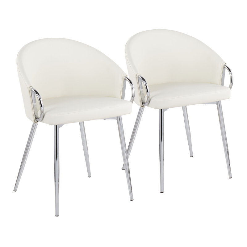 Josie 19.25" Faux Leather Upholstered Armchairs, Chrome, White