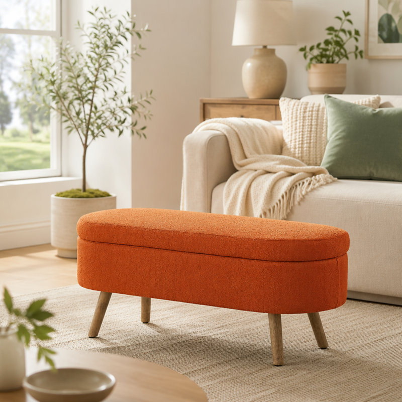 Banc de rangement avec repose-pieds ovale Luxury, Orange, Orange