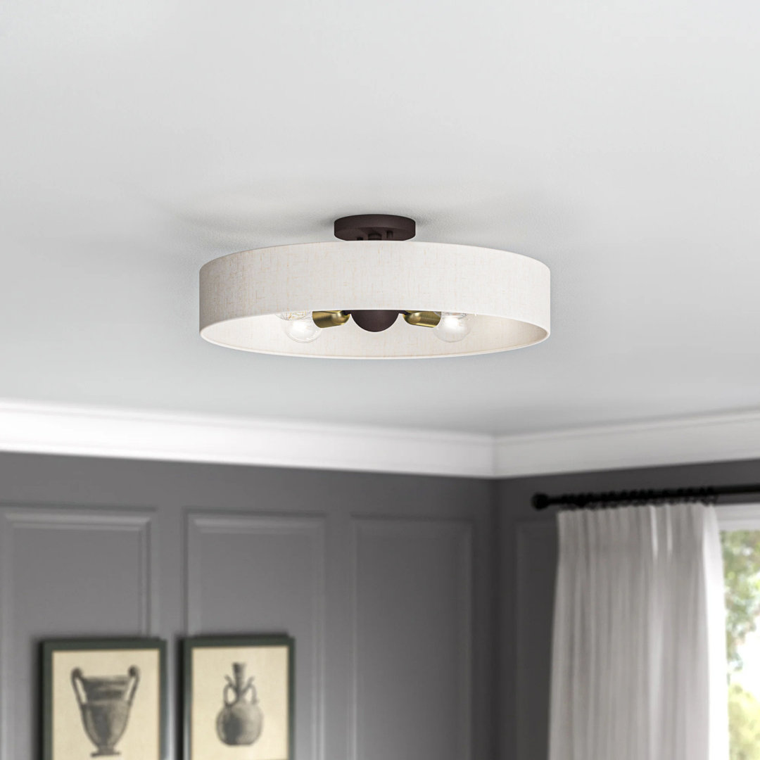 Ashtun 4 - Light 22" Shaded Drum Semi Flush Mount Lark Manor™ 