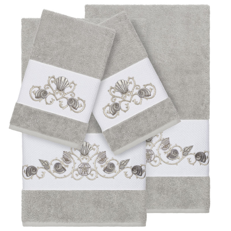 Bella Embellished Towel Set, Light Gray, 4 Piece Towel Set