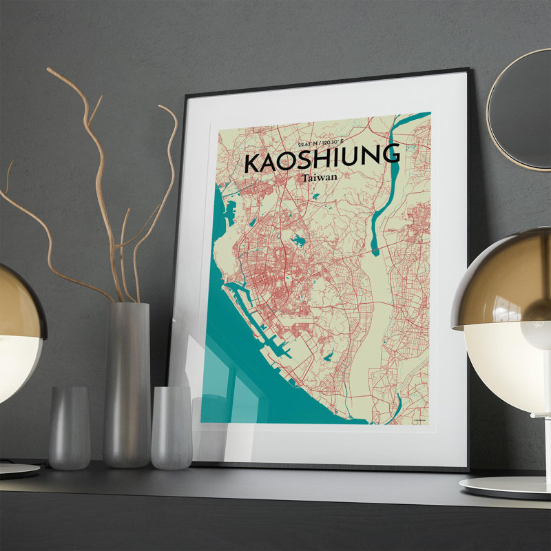 Kaoshiung City Map In Tricolour - No Frame Print, 27.6cm H x 19.7cm W x 0.05cm D