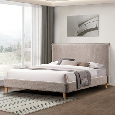Grand lit tapissier gris - Plateforme stable et tendance