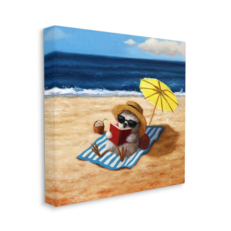 Oiseau, soleil, lecture, plage, art mural par Lucia Heffernan, H 24 po x l 24 po x P 1,5 po