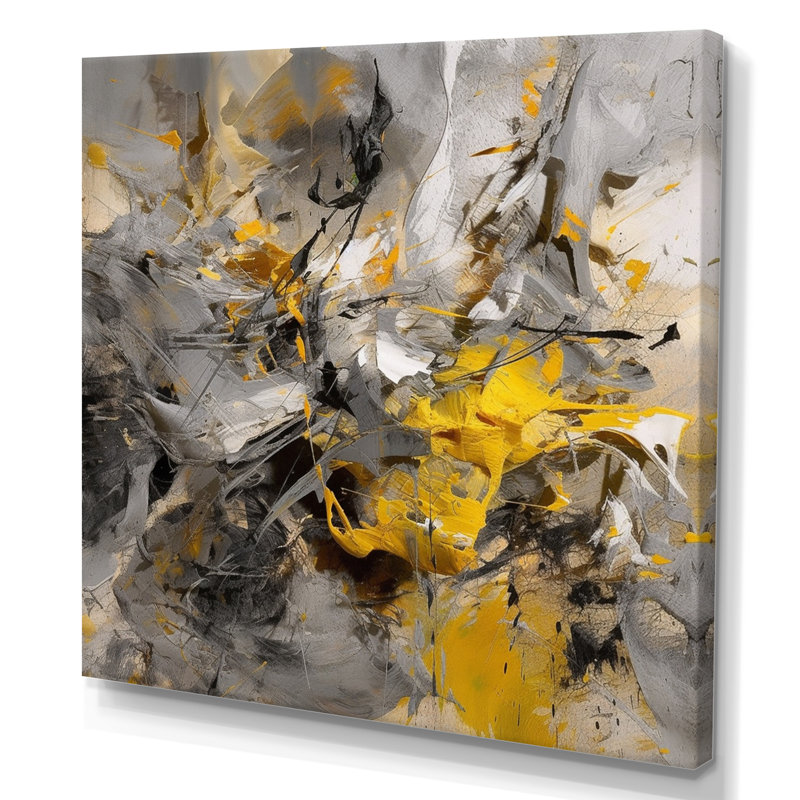 Loughran jaune moutarde et gris vif III - impressions sur toile abstraites, H 36 po x l 36 po, Toile tendue, Sans cadre