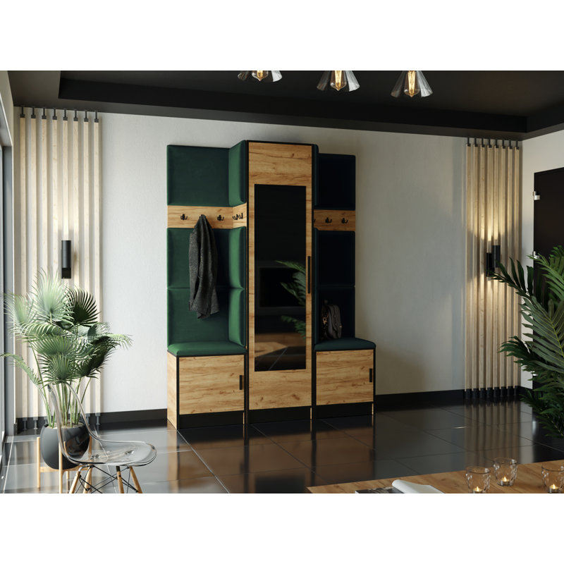 Tarcienne Hall Tree 160cm Wide with Bench, Oak/Green