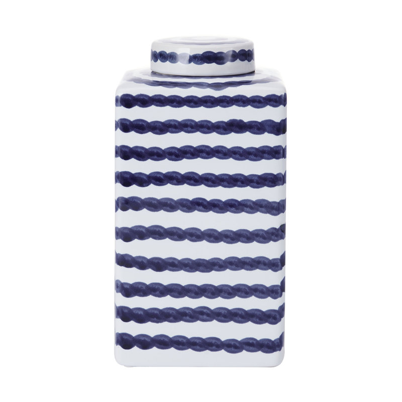 Blue and White Ceramic Ginger Jar with Lid, 6-Inch
