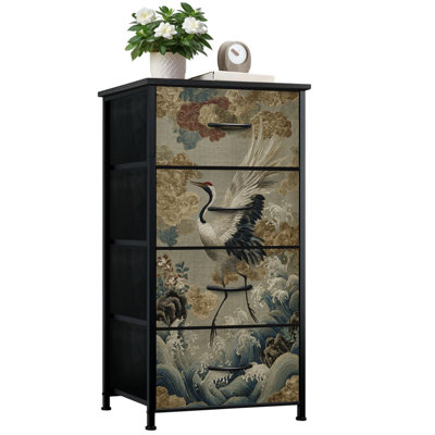 4 Drawer Vertical Storage Dresser Japanese ocean wave vintage Japanese ocean wave ink Vintage Japanese with Wood Top Fabric Pull Drawers